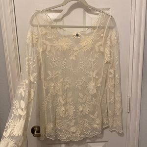 Ivory/Cream Sheer Lace Overlay Long Sleeved Top